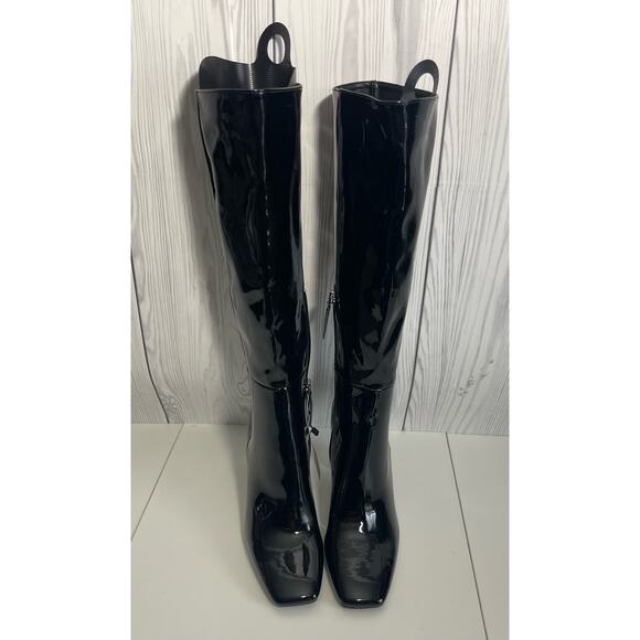 Zara Square Heeled Tall Patent Leather Boots Size 9 (40) - Picture 11 of 13